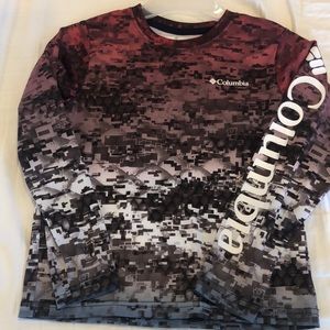 XS boys Columbia swim shirt; red, white & blue